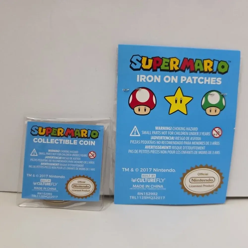 Super Mario Iron On Patch Set Star Mushroom + Rare Collector Coin Lot Nintendo